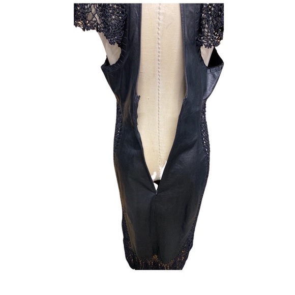 BLACK LEATHER AND KNIT HIGH LOW DRESS with flaw - Picture 4 of 11